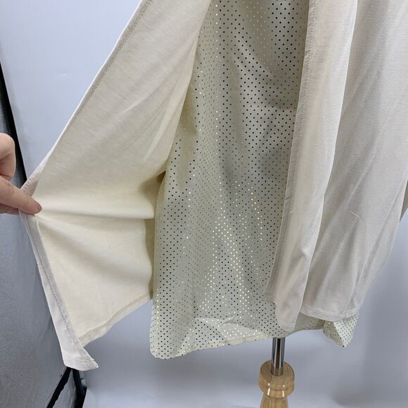 Chicos Top Womens 4 Beige Tunic Cold Shoulder Split Back Gold Dots Contrast Hem - Picture 6 of 16